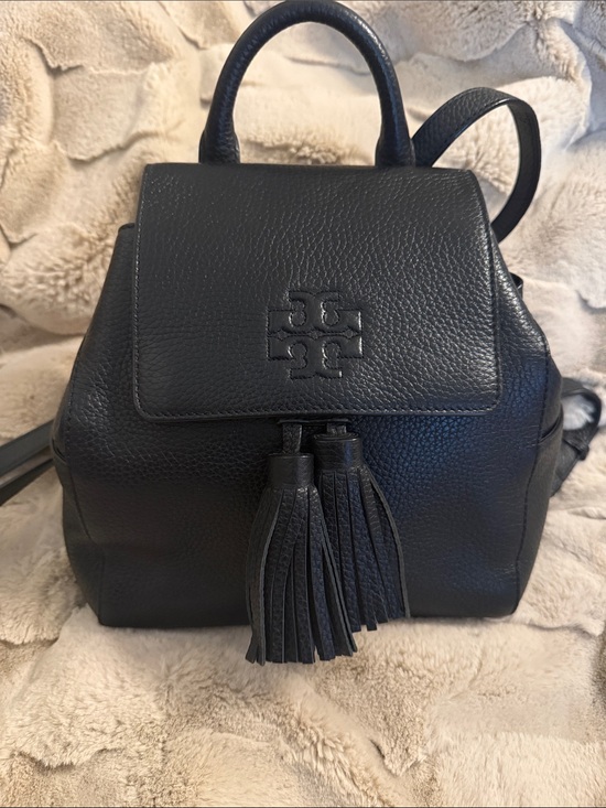 Tory Burch Handbags - Tory Burch Black Pebbled Leather Tassel Mini Backpack